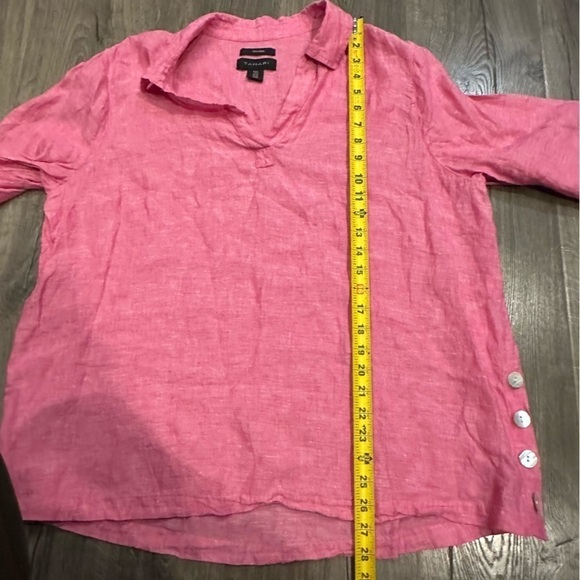Tahari Linen Shirt Blouse Women's Plus Size 1X Pink Top Mother Of Pearl Buttons - Picture 8 of 11